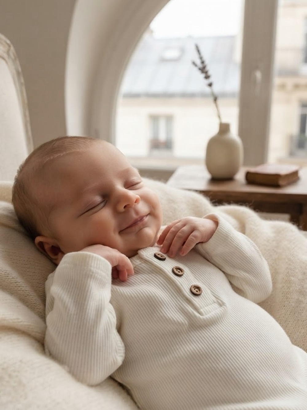 H&M Organic Cotton Cream Textured Stripe Long Sleeve Bodysuit